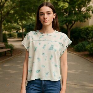 BDG White Green Tie Dye Raw Edge Oversized Muscle Tee Shirt Top Size Small